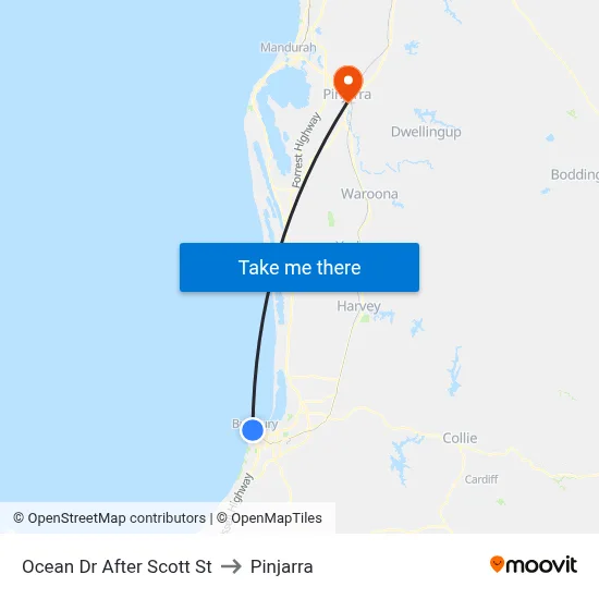 Ocean Dr After Scott St to Pinjarra map