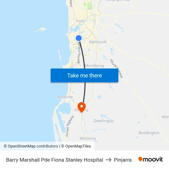 Barry Marshall Pde Fiona Stanley Hospital to Pinjarra map