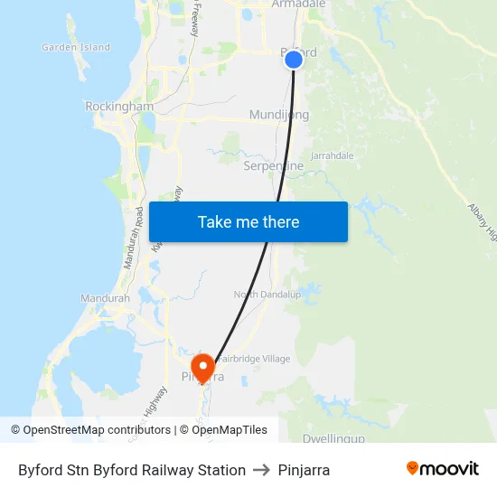 Byford Stn Byford Railway Station to Pinjarra map