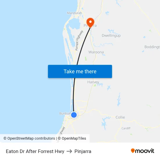 Eaton Dr After Forrest Hwy to Pinjarra map