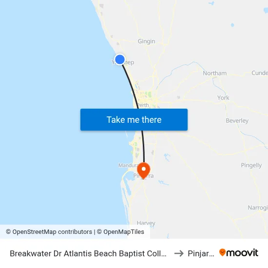 Breakwater Dr Atlantis Beach Baptist College to Pinjarra map