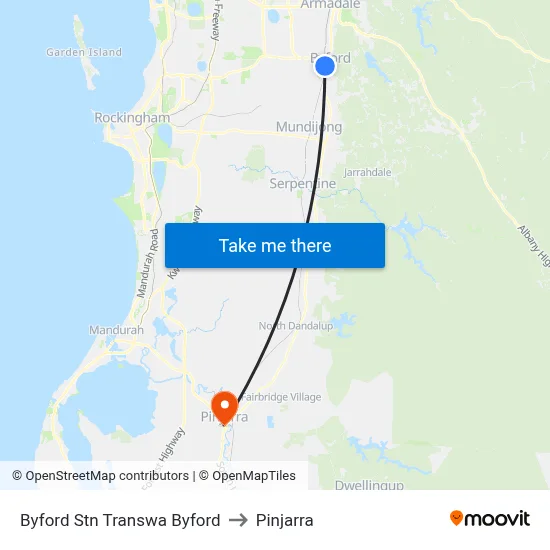 Byford Stn Transwa Byford to Pinjarra map