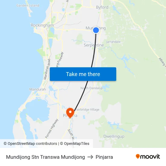 Mundijong Stn Transwa Mundijong to Pinjarra map