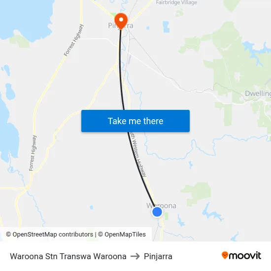 Waroona Stn Transwa Waroona to Pinjarra map