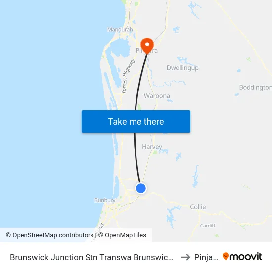 Brunswick Junction Stn Transwa Brunswick Junction to Pinjarra map