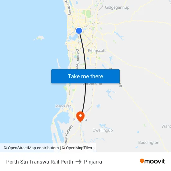 Perth Stn Transwa Rail Perth to Pinjarra map