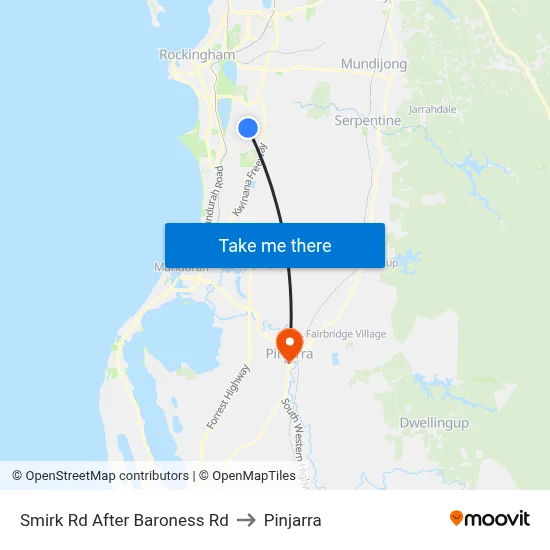 Smirk Rd After Baroness Rd to Pinjarra map