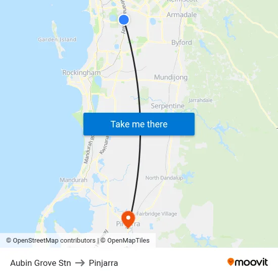 Aubin Grove Stn to Pinjarra map