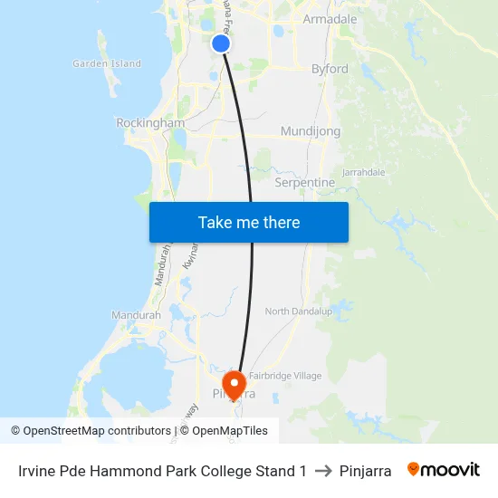 Irvine Pde Hammond Park College Stand 1 to Pinjarra map