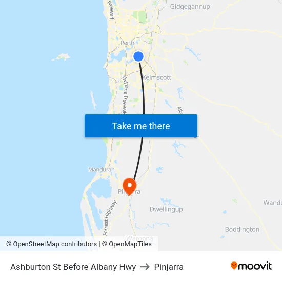 Ashburton St Before Albany Hwy to Pinjarra map