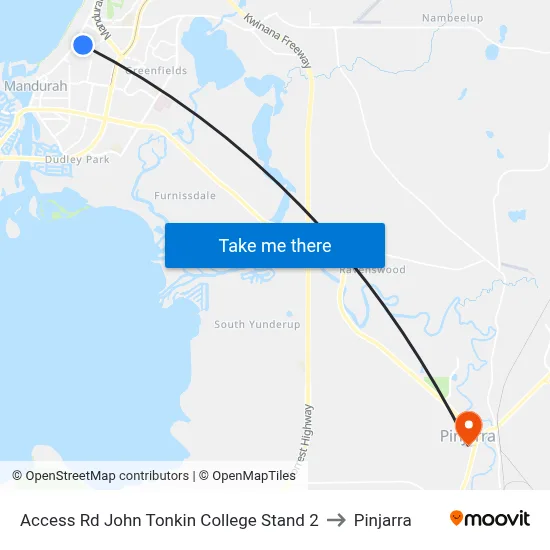 Access Rd John Tonkin College Stand 2 to Pinjarra map