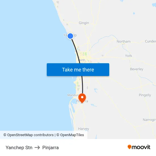 Yanchep Stn to Pinjarra map