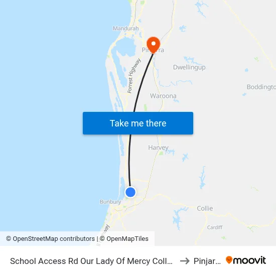 School Access Rd Our Lady Of Mercy College to Pinjarra map