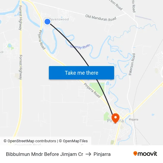 Bibbulmun Mndr Before Jimjam Cr to Pinjarra map