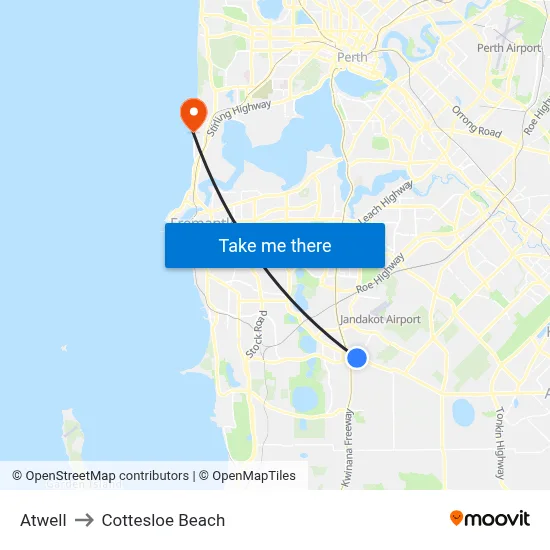 Atwell to Cottesloe Beach map