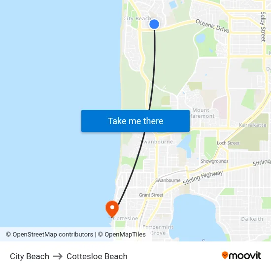 City Beach to Cottesloe Beach map