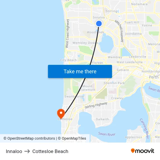 Innaloo to Cottesloe Beach map