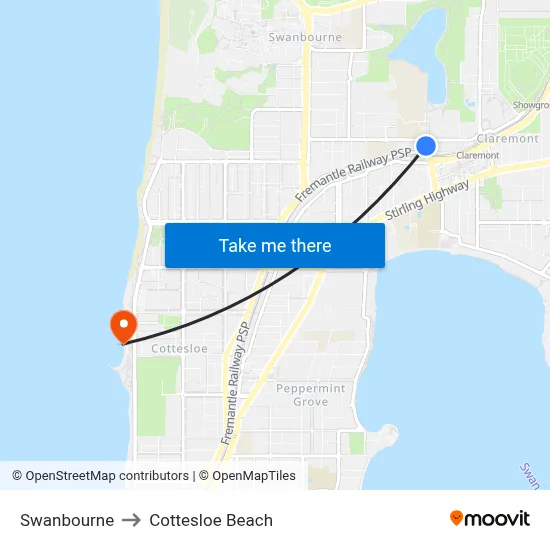 Swanbourne to Cottesloe Beach map