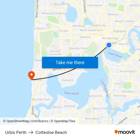 Urbis Perth to Cottesloe Beach map