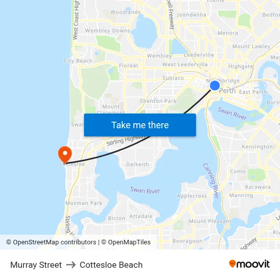 Murray Street to Cottesloe Beach map
