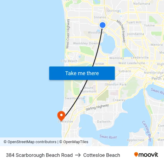 384 Scarborough Beach Road to Cottesloe Beach map