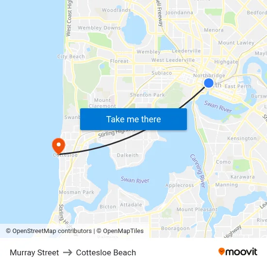 Murray Street to Cottesloe Beach map