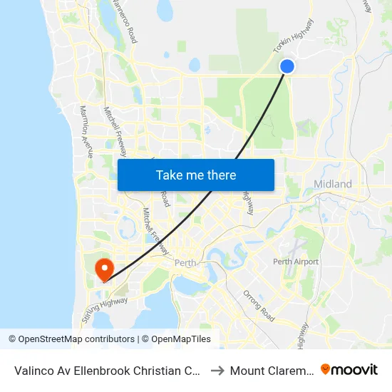 Valinco Av Ellenbrook Christian College to Mount Claremont map