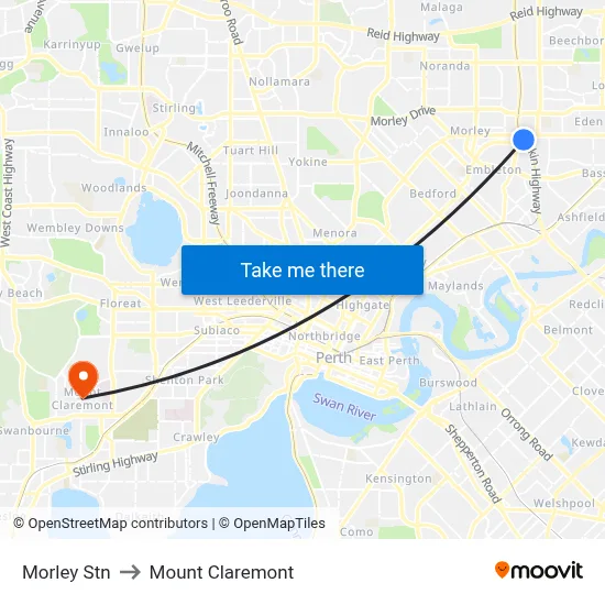 Morley Stn to Mount Claremont map