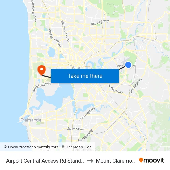 Airport Central Access Rd Stand 1 to Mount Claremont map