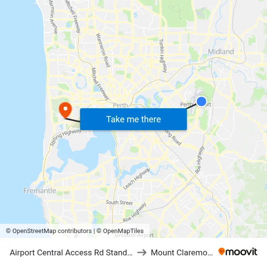 Airport Central Access Rd Stand 2 to Mount Claremont map