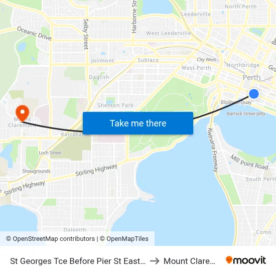 St Georges Tce Before Pier St Eastbound to Mount Claremont map