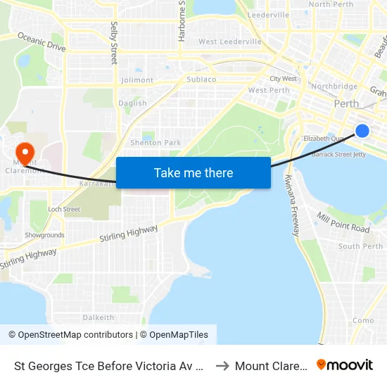 St Georges Tce Before Victoria Av Eastbound to Mount Claremont map