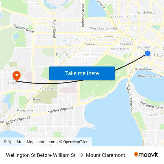 Wellington St Before William St to Mount Claremont map