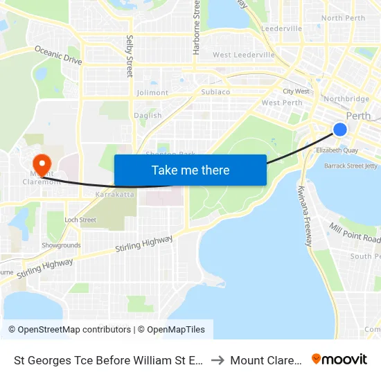 St Georges Tce Before William St Eastbound to Mount Claremont map