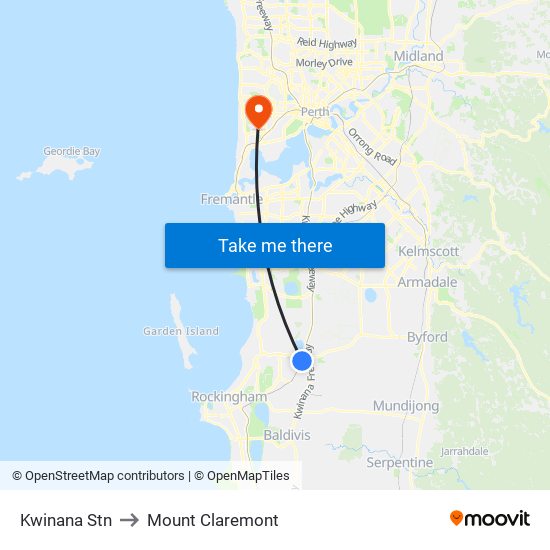 Kwinana Stn to Mount Claremont map