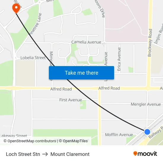 Loch Street Stn to Mount Claremont map
