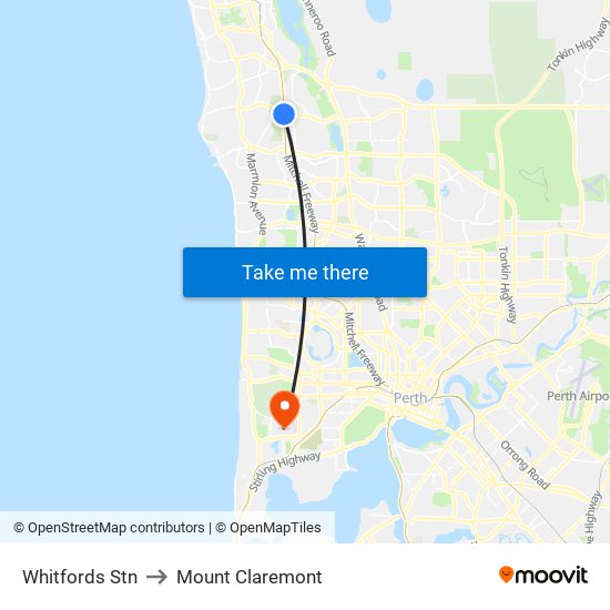 Whitfords Stn to Mount Claremont map