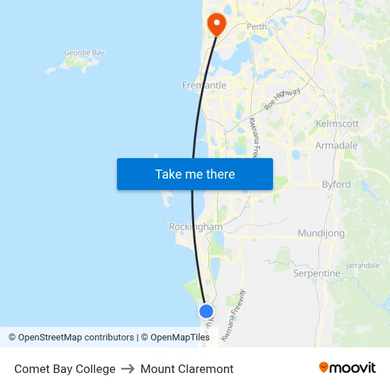 Comet Bay College to Mount Claremont map