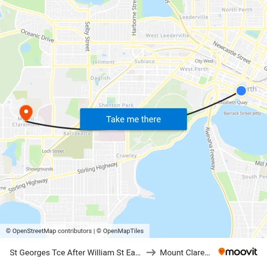 St Georges Tce After William St Eastbound to Mount Claremont map