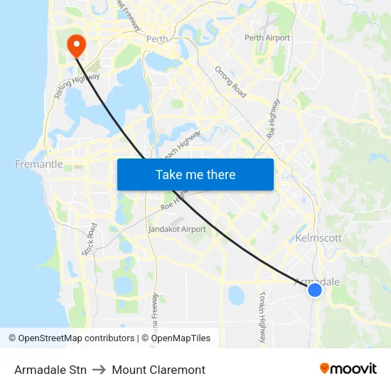 Armadale Stn to Mount Claremont map