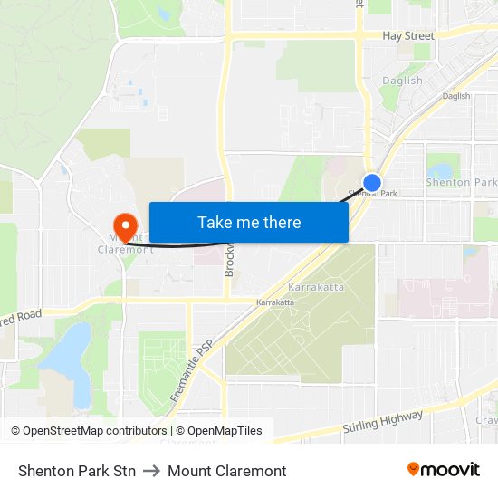 Shenton Park Stn to Mount Claremont map