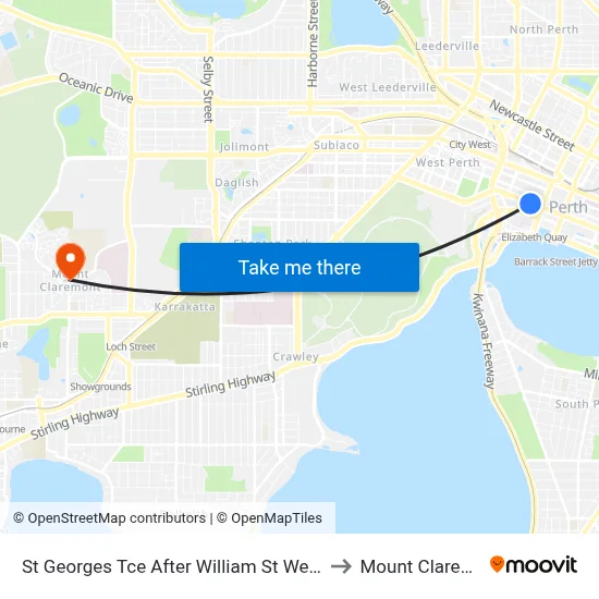 St Georges Tce After William St Westbound to Mount Claremont map