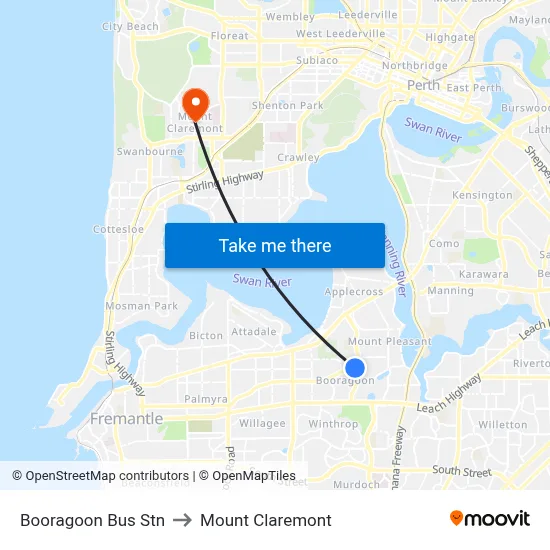 Booragoon Bus Stn to Mount Claremont map