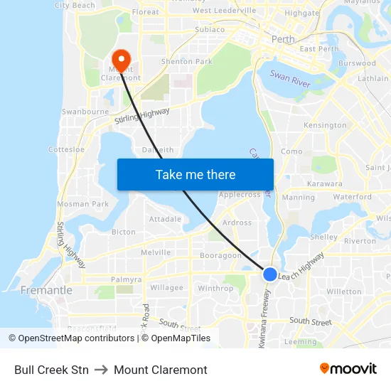 Bull Creek Stn to Mount Claremont map