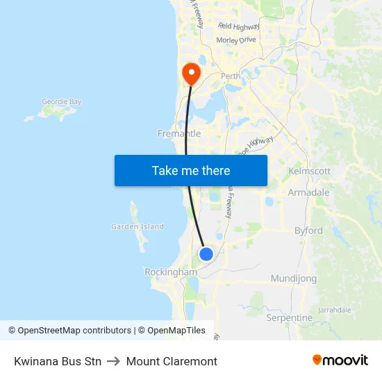 Kwinana Bus Stn to Mount Claremont map
