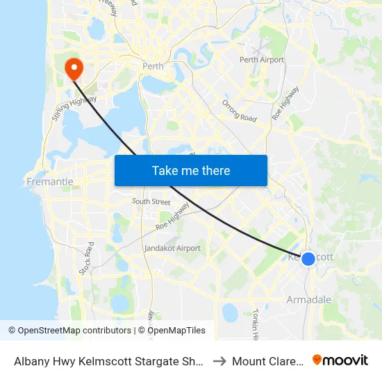 Albany Hwy Kelmscott Stargate Shopping Ctr to Mount Claremont map