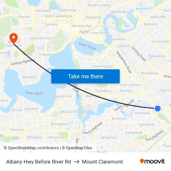 Albany Hwy Before River Rd to Mount Claremont map