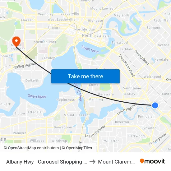 Albany Hwy - Carousel Shopping Ctr to Mount Claremont map