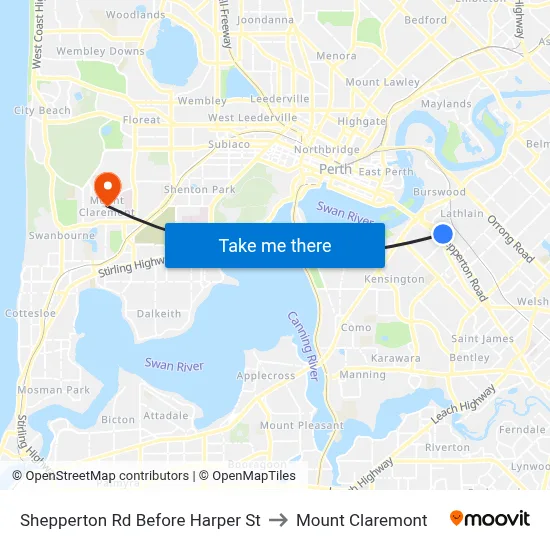 Shepperton Rd Before Harper St to Mount Claremont map