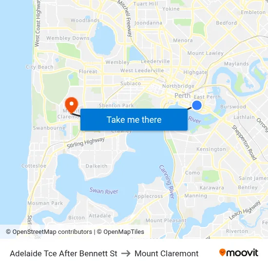 Adelaide Tce After Bennett St to Mount Claremont map